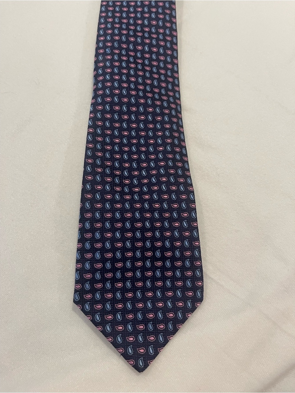 Thomas Pink Navy Tie with Blue and Pink Patterned Motif